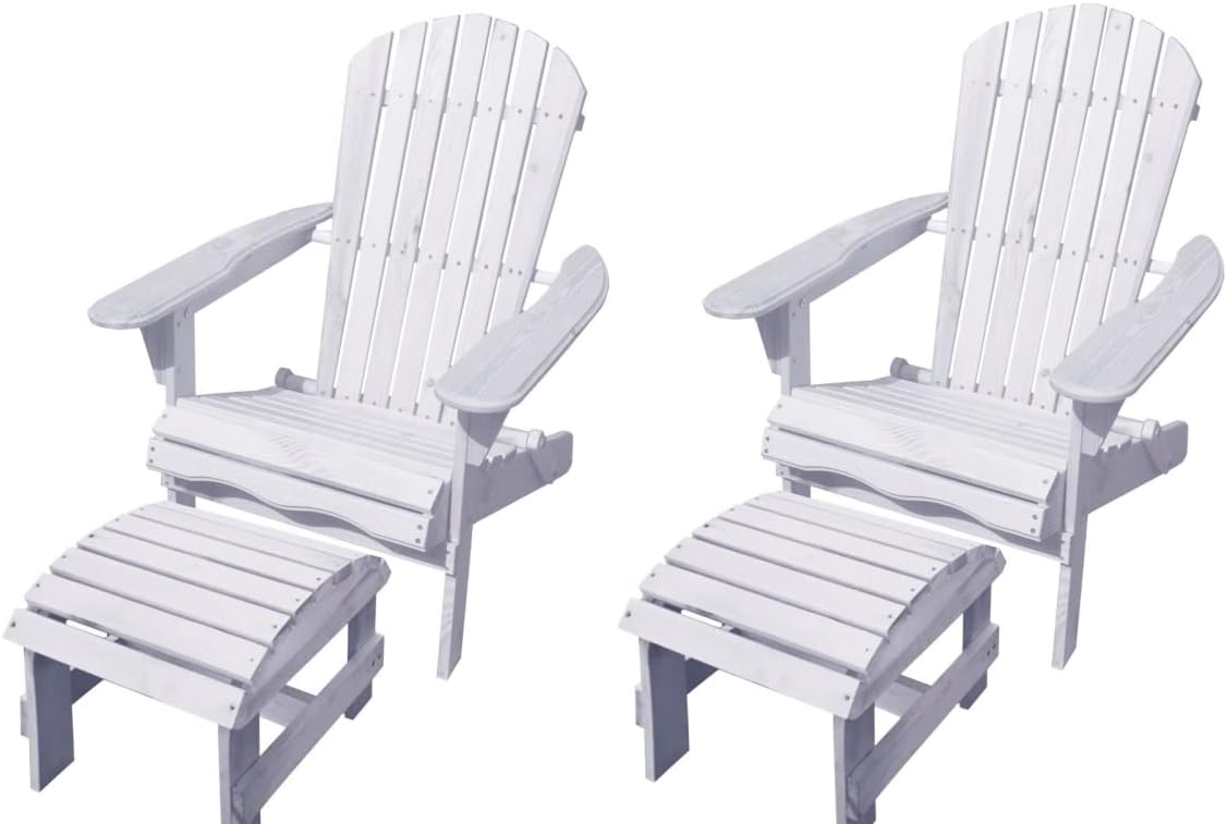 SW1912WT-CH2OT2 42 in. Adirondack Chair with Ottoman White - Set of 2
