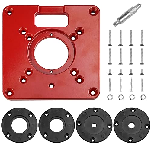 QUCUMER Placa para Router Fresadora Placa de Aluminio para Router Placa de Inserción de Mesa de Fresadora de Aluminio + 4 anillos de Inserción de Enrutador + 20 Accesorios para Carpintería