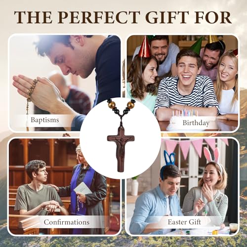 Handmade Wooden Crucifix Cross Necklace with Jesus - Adjustable Braided Cord Cross Necklace for Men Women Religious Jewelry,Catholic Gift for Baptism Confirmation Easter3