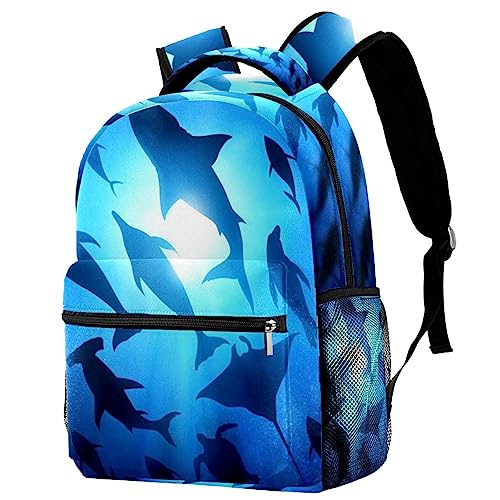 Sac à dos femme dauphins grand compartiment ado cartable scolaire léger requins
