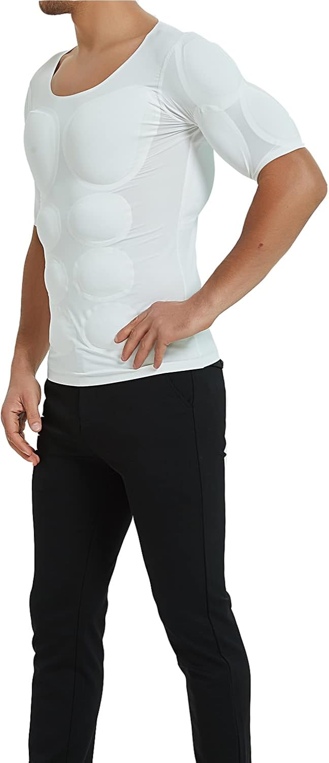 Men Fake Muscle T-Shirt Deltoid Biceps Triceps Shoulder Pads Elastic Padded Underwear