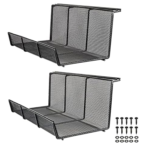 Univivi 17'' Under Desk Wire Organizer, Mesh Metal Under Desk Cable Management Tray, Wire Organizer Under Desk, Standing Desk Cord Organizers for Office Home 2 Pack Black Cover