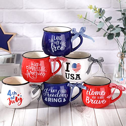 Zubebe 6 Pieces Patriotic Coffee Mugs 4Th Of July Ceramic Cups Tumbler Hot Cocoa Mugs Gift Set For Independence Day Tiered Tray Coffee Bar Decorations (Patriotic) #TOP2