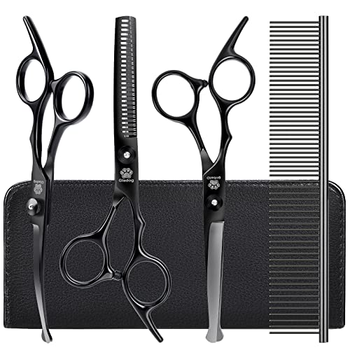Image of Dog Grooming Scissors Kit with Safety Round Tips, GLADOG Professional 5 in 1 Grooming Scissors for Dogs
