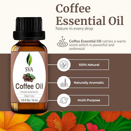 Image of SVA Coffee Essential Oil 1 /3 Fl Oz - for Diffuser, Skin & Hair Care - Ideal for Massage & DIY Blends - with Dropper