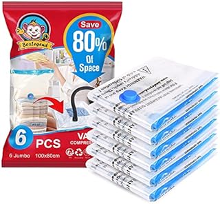 BoxLegend Vacuum Storage Bags Space Saving Bags 12pcs Thicker Type 100 Microns 3XL+3L+3M+3S Vacuum Bags Double Zip Seal & Leak Valve Reusable for Clothes Comforter Bedding Pillow