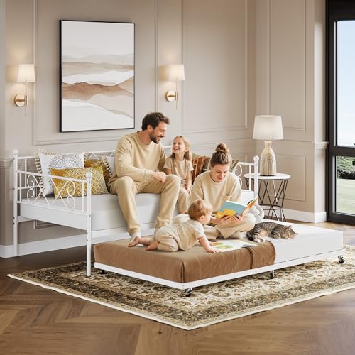 Daybed with Trundle, Trundle Bed Twin with Heart-Shaped Headboard, Sturdy