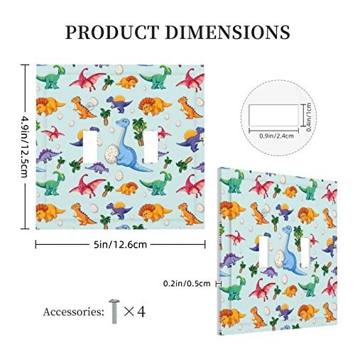 Cute Dinosaur 2 Gang Light Switch Cover Double Toggle Wall Plate Decorative Switchplate Electrical Faceplate For Boys Kids Bedroom Nursery House Living Room Decor #TOP4
