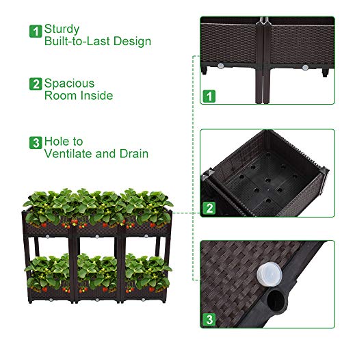 Vingli Square Raised Garden Bed, Self-Watering Plastic Planter For Indoor Outdoor Vegetables, Fruits, Potato, Flowers, All Weather (6 Pcs) #TOP1