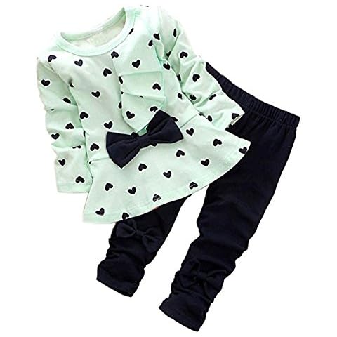 ACMOLIN Cute Toddler Baby Girls Clothes Set Long Sleeve T-Shirt and Pants Kids 2pcs Outfits (Light Green, 18-24 Months) Cover