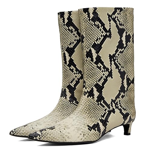 MOOMMO Women Kitten Heel Calf Boots Pointed Toe Pull On Wide Calf Boots Slouch Comfort 1.5 inch Low Heel Mid Calf Dress Boots Matte Short Boots Casual Party 4-11 M US