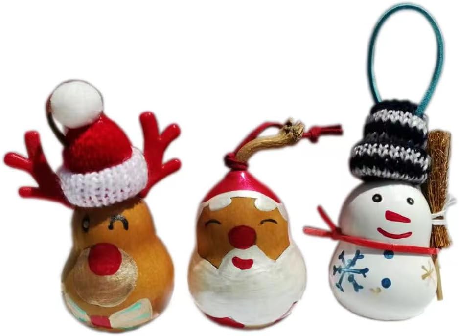 Santa Claus' Family 3 Pcs Box Set Christmas Tree Ornaments Handmade Gourd Art Crafts Gifts