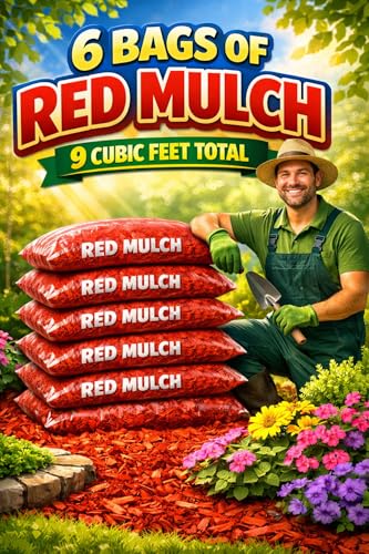 Premium Mulch for Landscaping 9 Cubic Feet Total 6 Large Bags 1.5 Cu Ft Each (RED) Brand May Vary