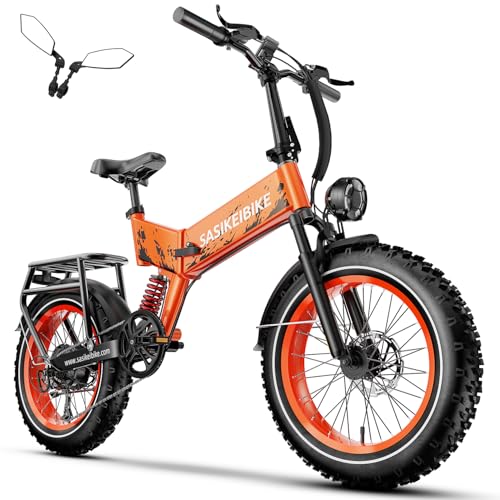 Image of 1500W Folding Electric Bike for Adults, 52V 20AH Large Removable Battery E Bike, 30+MPH, 80 Miles Max Range, 20 inch x4.0 Fat Tire Ebike, Dual Suspension Commute Electric Mountain Bicycle