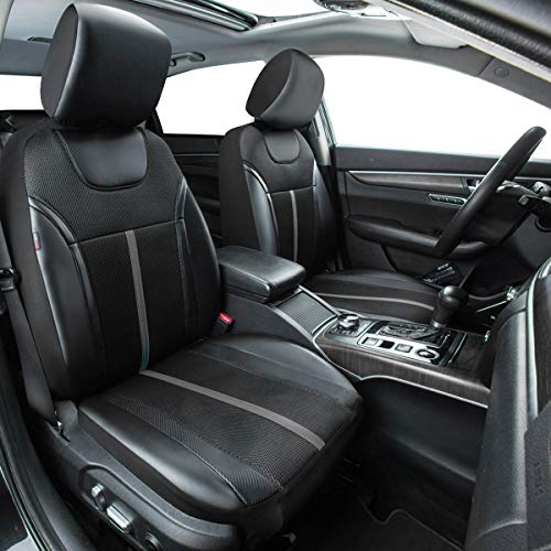 Car Pass Sporty Carbon Leather Universal Car Seat Cover With Zipper Design, Fit For Suvs, Vans, Sedans, Trucks, Airbag Compatible (Carbon Leather Full Set, Black-Gray) #TOP17