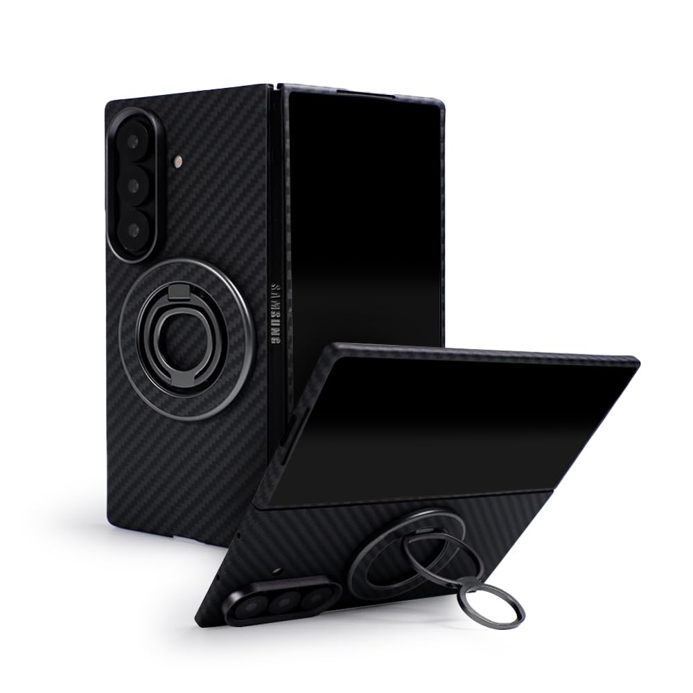 Photo 1 of ZERUK Galaxy Z Fold 7 Case Compatible with MagSafe, Ultra-Slim 1500D Aramid Fiber Woven Case with Magnetic Grip Stand, Slim Fit Thin Cover (Carbon Black(Standard))