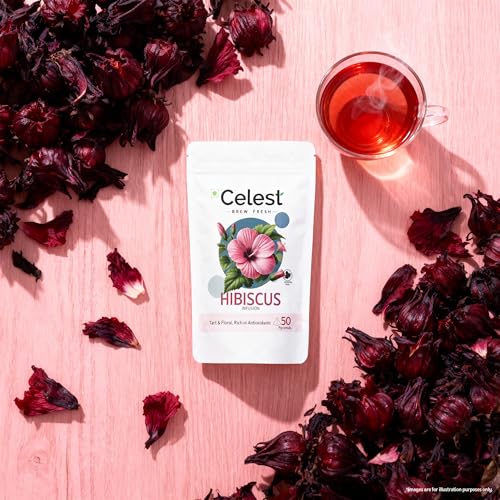 Image of Celest Hibiscus Tea - 50 Pyramid Bags (Pack of 4) | Loose Leaf Herbal Tea | Natural & Refreshing | Caffeine-Free