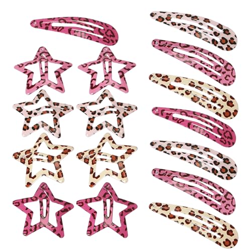 Aribliseza Fermagli per capelli piccoli, 16 pezzi, fermaglio stampa leopardata rosa con stelle e forma a goccia, clip metalliche per donne, mollette impermeabili per capelli spessi e sottili