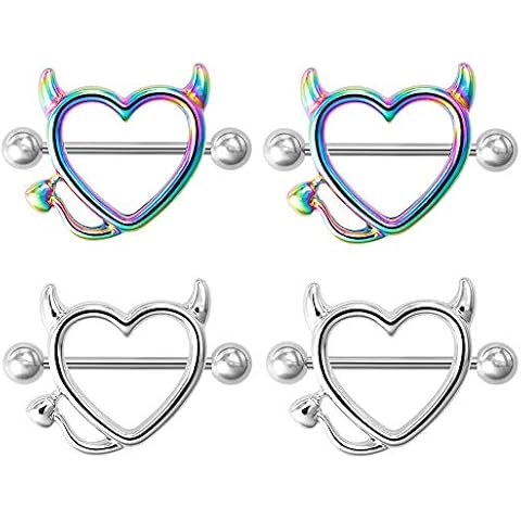 Arardo 2Pairs 14G 316L Stainless Steel Nipple Rings Nipple Piercing Jewelry Devil NR17 Cover