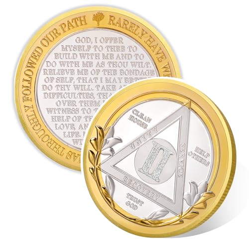 Golden Flower 2 Year Sobriety Coin- Affirmation Sober Coin -AA Chips and Medallions – Addiction Recovery AA Coins – Narcotics Alcoholics Anonymous Sobriety Gifts for Women Men
