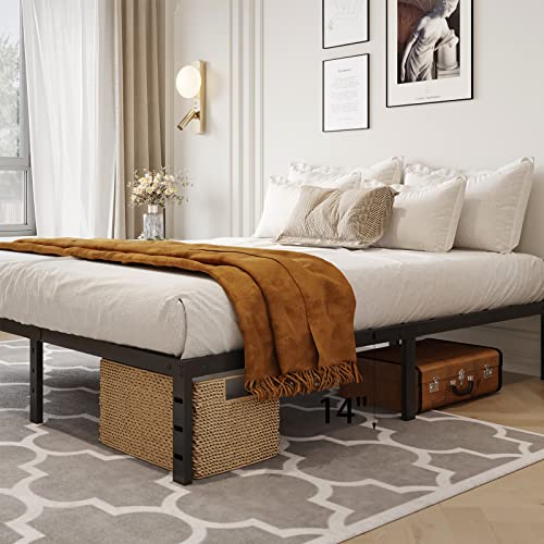 Vengarus Full Size Bed Frame-Metal Platform Bed Frame,Steel Slat Support,No Box Spring Needed,Storage Space Under The Bed Heavy Duty 14 Inch Bed Frame,Black #TOP6