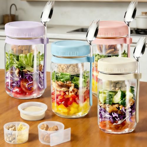 BLAZPATH 4 Pack Glass Salad Pod Mason Jar with Dressing