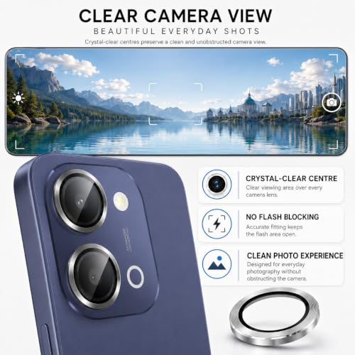Image of FIRST MART Black Camera Ring Guard Protector for Vivo T5 Lite | Tempered Glass with Metal Alloy Rings, HD Clear, Scratch Resistant, Case-Friendly | Pack of 1