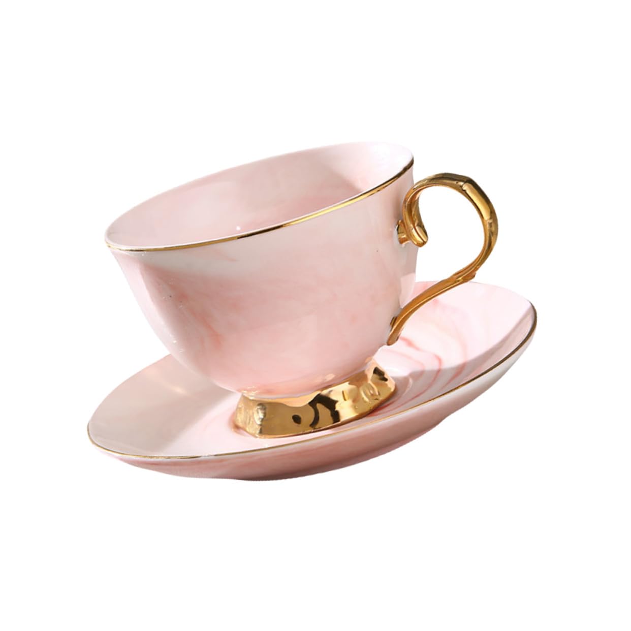 VILLCASE Taza con Platillo de Cerámica 250ml Rojo Estilo Mármol | Juego de Taza y Platillo, Diseño Moderno Decorativo, Apta para Café, Té, Leche, Chocolate Caliente