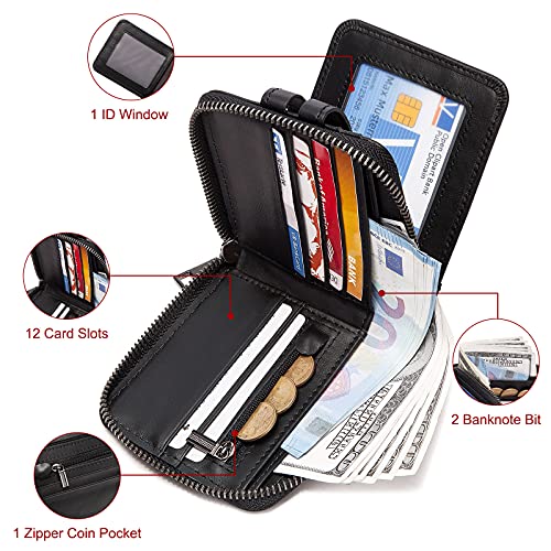 bill heart Men Wallet with Zipper Genuine leather Bifold Purse for Mens ID Window and Coin Pocket…2