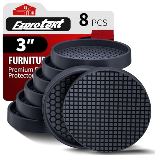 Image of Ezprotekt Non Slip Furniture Pads, 8 Pcs 3 inch Anti Skid Rubber Furniture Caster Cups, Anti-Slip Furniture Coasters for Hardwood Floors, Anti Slide Floor Protectors for Bed Couch Stoppers (Black)