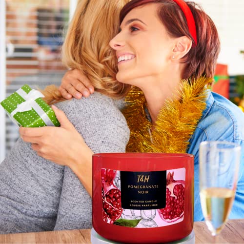 3 Wick Scented Candle Pomegranate Noir (Pomegranate, Blueberry, Orange, Strawberry & Vanilla) | Relaxing Aromatherapy Soy Candles Clean Burning | Large Winter Candles For Home Scented, Long Burn Time #TOP7
