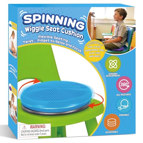 Wiggle Seat Cushion Fimeetoy Sensory Spinning Chair ADHD Tools for Kids Flexible Seating Classroom & Home Inflatable Wobble Balance Disc-Blue
