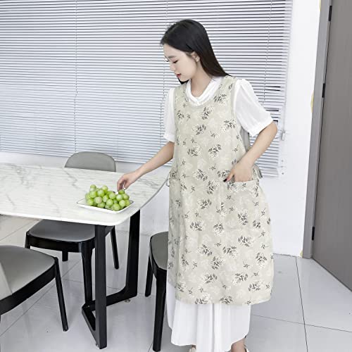 Talibsa Pinafore Apron Dress,Japanese Cotton Linen Cross Back Apron For Women With Pockets，Pinafore Dress With Waist Ties (Daisy Flower) #TOP4