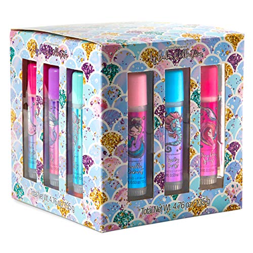 Scented Lip Gloss Set - Cube Pack of 9 Mermaid Themed Roll On Flavored Mineral Oil & Beeswax Lip Balm Tubes Pack for Women or Girls by Tri-Coastal Design