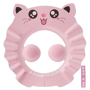 Baby Shower Cap Soft Adjustable Bath Head Cap Visor Safe Shampoo Shower Bathing Protection Cute Cartoon Bathing Shower Hat Wash Hair Hat for Kids Infant Todders Baby Pink