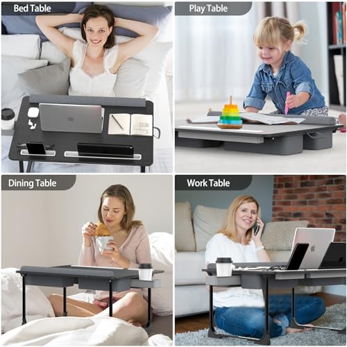 QUDODO Large Lap Desk, XXXL 26.4x20 Extra Large Laptop Tray, Multifunctional Folding Lap Stand for Bed, Sofa Bed for Laptop & Writing, Floor Desk with Tablet Phone Stand & Storage Drawer