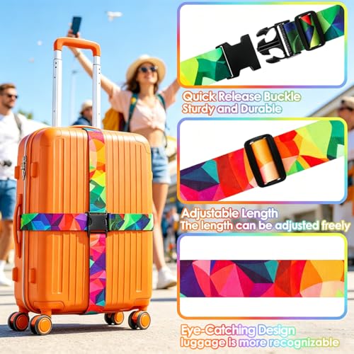 Image of 4 Pack Luggage Straps for Suitcases Adjustable Luggage Belt Suitcase Strap Travel Bag Accessories (Colorful Geometry(4 Pack))