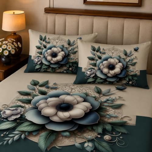 Image of 7D Digital Printed King Size Bedsheet with 2 Pillow Covers | Soft Premium Cotton Feel Microfiber Double Bed Bedsheet | Breathable, Wrinkle Free & Fade Resistant | (Floral, KingSize-225x250CM)