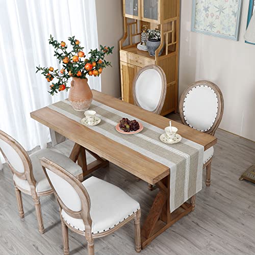 Farmhouse Braided Striped Table Runner Rustic Embroidery Coffee Table Runners for Decorations Weddings Holiday Brown 13x48inch - Image 5