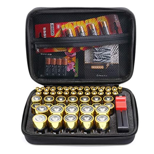 Surdarx 80+ All Batteries Organizer Storage Holder, Included Battery Tester BT-168, Mesh Pocket Inside for 4A1.5v 9v Lithium LR44 CR2 CR1632 CR2032 Button Batteries and More (Not Included Batteries)