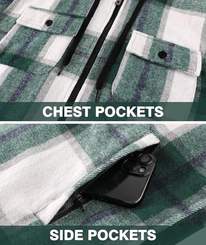 Image of Mens Plaid Hoodies Winter Zip Up Fleece Jacket Sherpa Fleece Lined Warm Flannel Jacket Coat