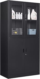 Black Metal Storage Cabinet with Glass Doors, 71