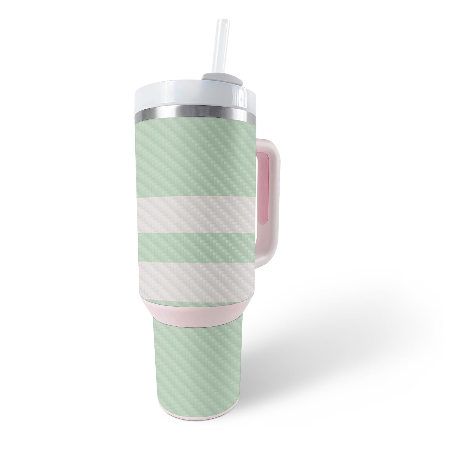 MightySkins Carbon Fiber Skin Compatible with Stanley The Quencher H2.0 FlowState 40 Oz Tumbler - Mint Stripes | Protective, Durable Textured Carbon Fiber Finish | Easy to Apply