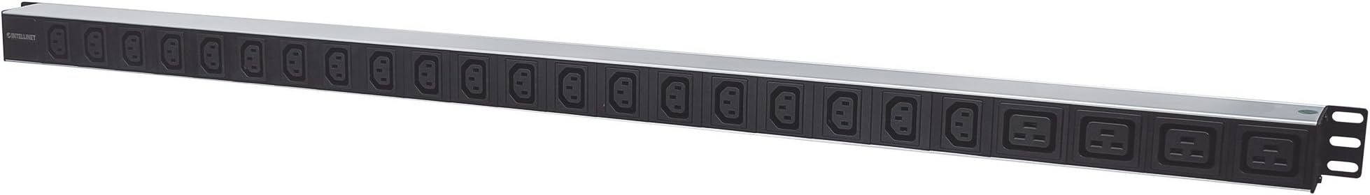 Intellinet 163675 Vertical Rackmount 24-Output Power Distribution Unit (PDU), 20 x C13 & 4 x Output C19, Removable Power Cable, Rear C14 Input