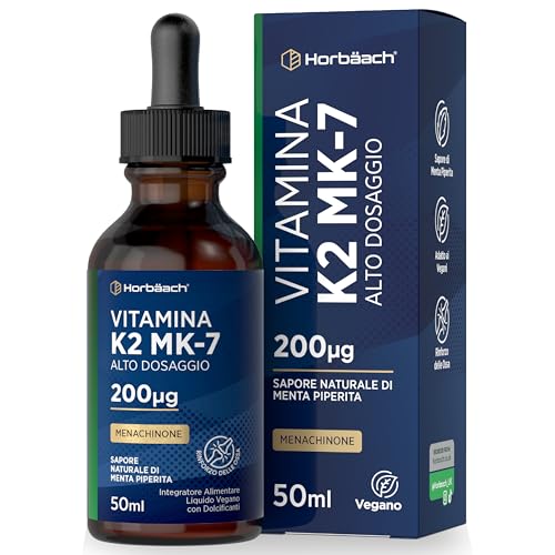 Vitamina K2 MK7 Gocce | 200µg Menachinone | Integratore Vegano al Gusto Naturale di Menta Piperita | 50 ml con Contagocce | Alto Dosaggio | Horbaach
