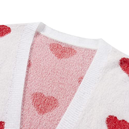 Mommy And Me Valentines Day Sweater Heart Print Family Matching Long Sleeve Open Front Cute Cardigan With Pockets (Adult, White, Xl) #TOP4