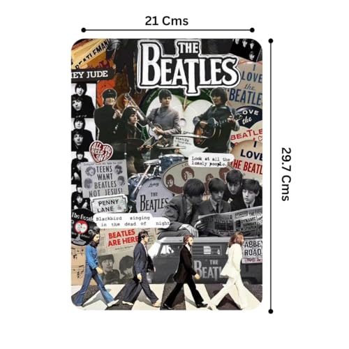 Image of Zesta Bathroom Decor Items Washroom Decor Tin Sign | Aesthetic Posters Wall Poster for Bedroom | Magnetic Cafe Decoration Items / Restaurant Decorations Items | Quirky Home Decor Bar Accent (Beatles (5))
