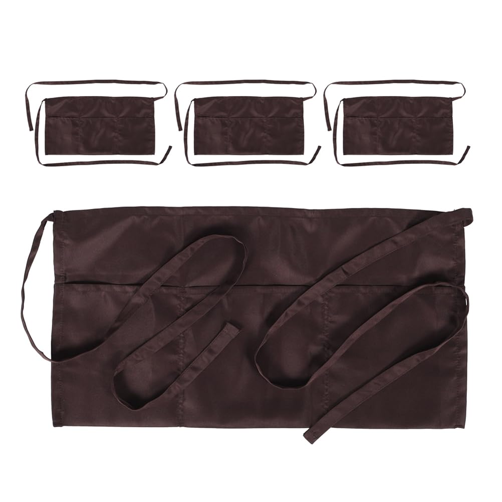 Grembiule da Mezza Vita 4 Pezzi in Cotone Poliestere con 3 Tasche | Colore Coffee, per Bar e Caffè, Facile da Pulire e Protezionetro gli Schizzi D'olio