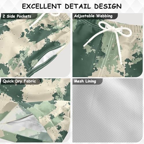 Pigsaly Boys' Swim Board Shorts Vintage Forest Green Army Camo Boy's Swim Trunks Kids Swimwear S3