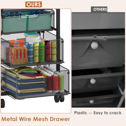Image of Rolling Storage Cart with 6 Drawers, Craft Cart with Lockable Wheels